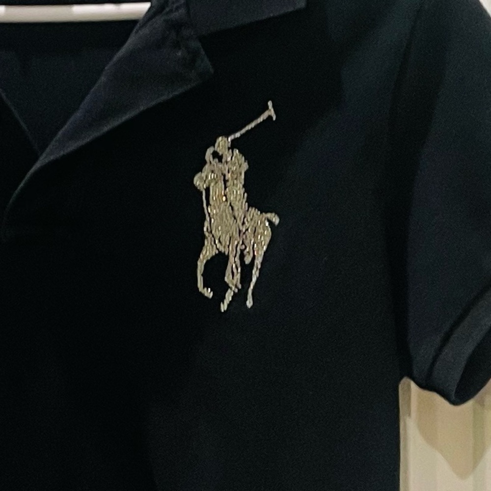 Ralph Lauren Black Polo Shirt/Rhinestone Pony Logo - Picture 5 of 6